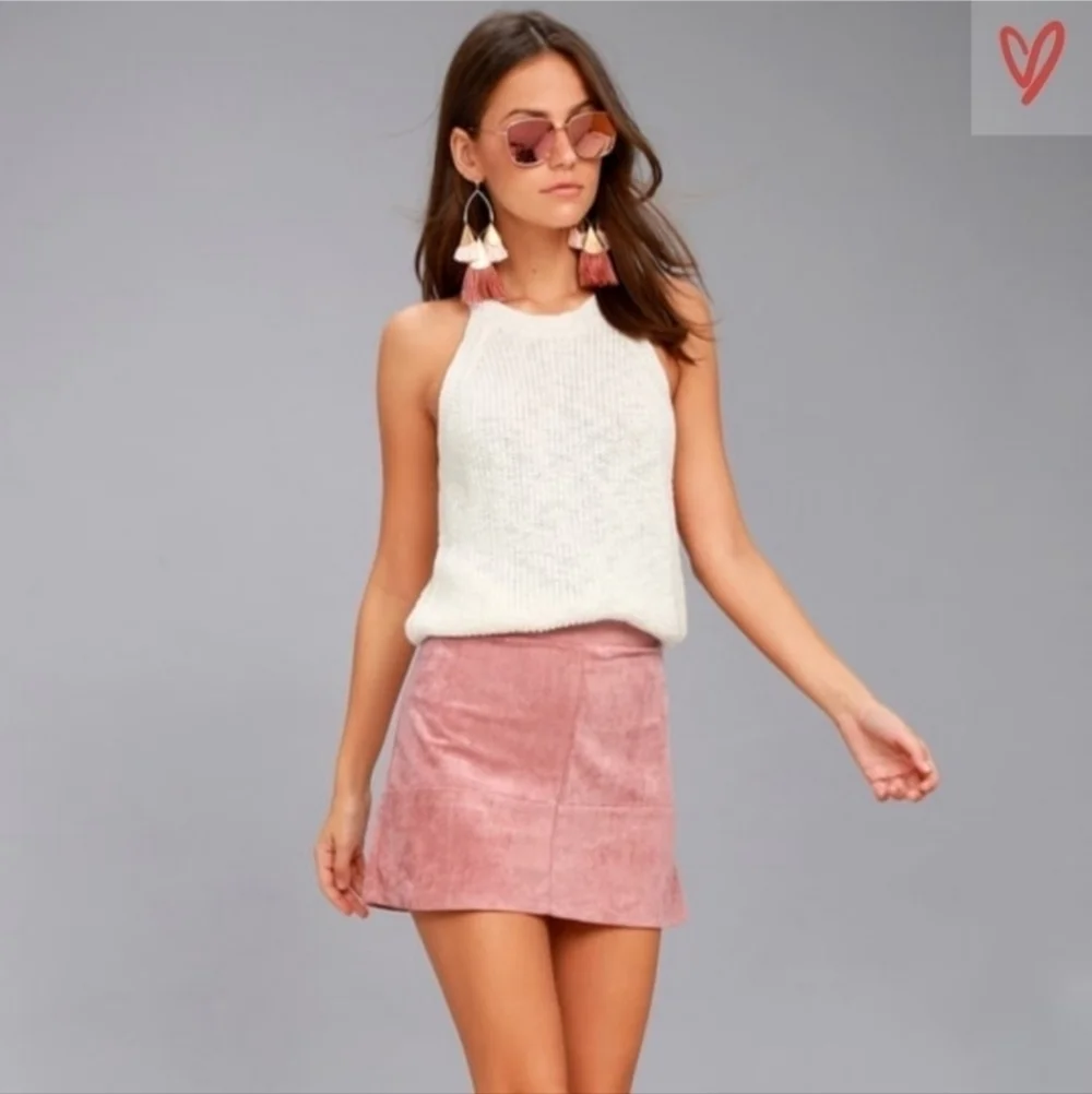 Lulus Pink Suede Mini Skirt Women's Small S Zip Closure Simple Minimalist EUC